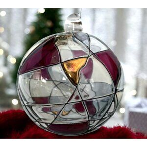 Partylite Romania Christmas Ornament Glass Mosaic Abstract Art Burgundy Gold